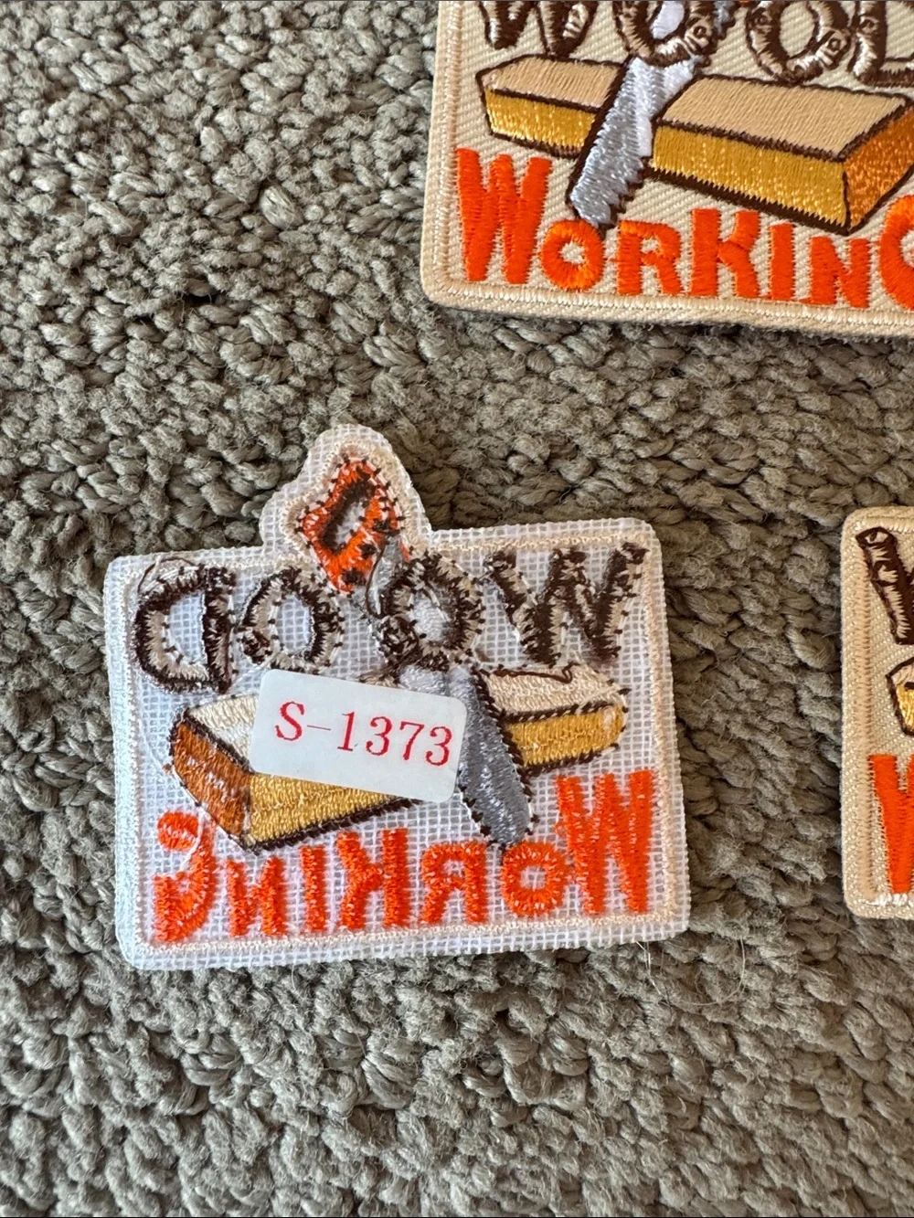 Wood Working Embroidered Patch - Orange, Brown, Cream